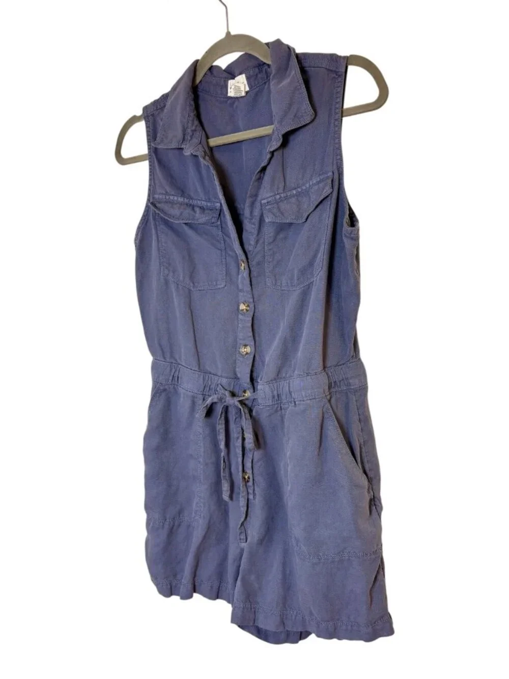 Nicole Miller New York Blue Utility Sleeveless Drawstring Romper Size 8